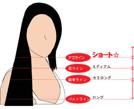 ショート ヘアスタイルは、アゴラインまでの長さです。